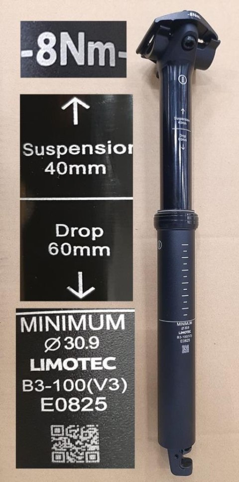 Sztyca SUSP. DROPPER B3 V2 ALLOY 30.9 345 T1: 40MM T2:60MM SAND BLK WO/LOGO WO/LEVER